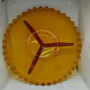 Vintage Amber Glass 3 Divided Dish Candlewick Edge Relish or Candy Dish 9" D